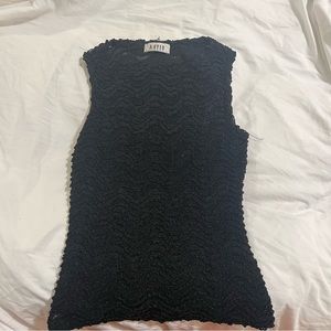 black vintage high neck tank with lace ribbed detailing!